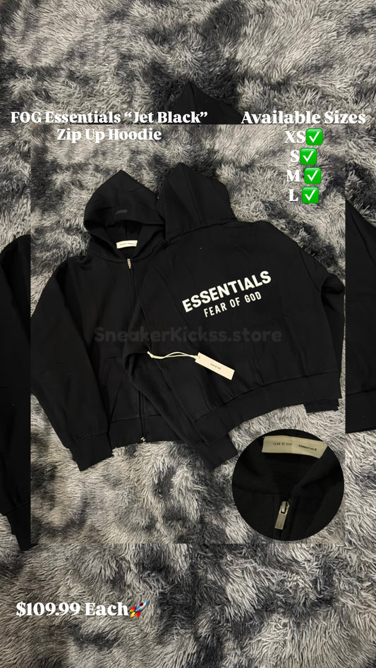 FOG Essentials “JET BLACK” ZIP UP HOODIE